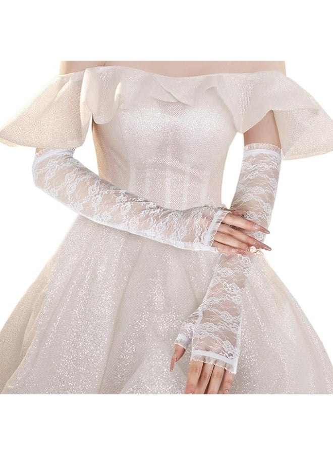 JUMEI White Lace Arm Gloves for Women, Long Fingerless Lace Sleeves for Wedding, Tea Party & Engagement Dress - Image 1